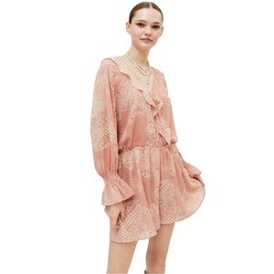 Dress Forum Pink and Cream Paisley Ruffle Romper, Sz M NWOT